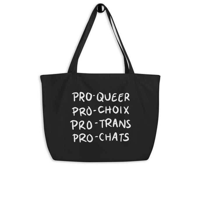 Grand totebag bio pro-queer pro-choix pro-trans pro-chats