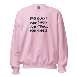 Sweat unisexe pro-queer pro-choix pro-trans pro-chats